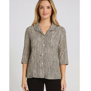 Terra Shirt Womens Small Black White Striped Button Up Lightweight Tencel Rayon